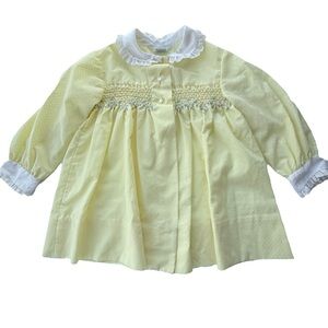 Vintage Polly Flinders Hand Smocked Yellow Dress w Overdress Polka Dot 4T RARE